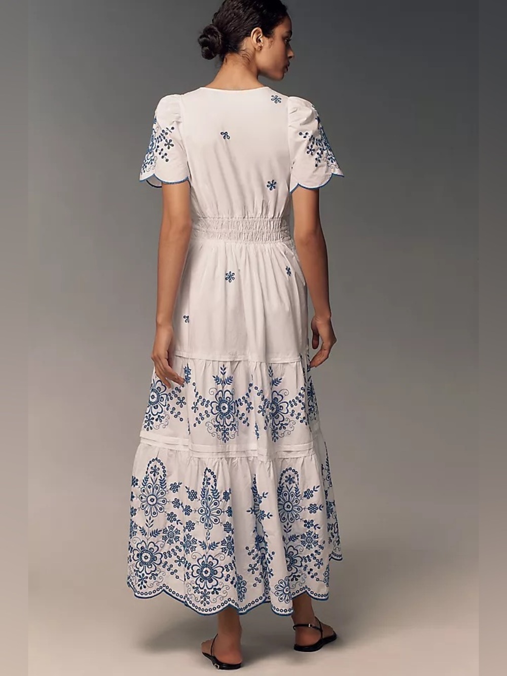 Anthropologie Somerset maxi dress White and blue embroidery eyelet size medium - Picture 16 of 16